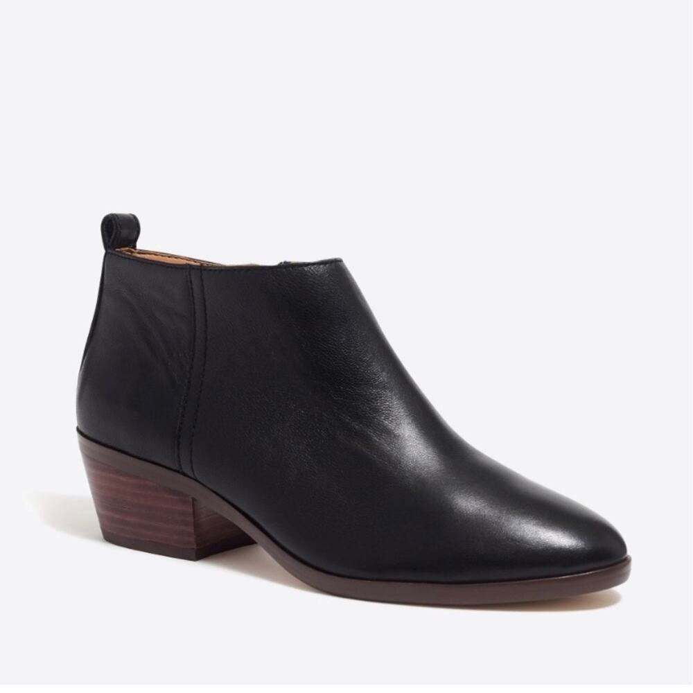 J Crew Sawyer Black Leather Size Zip Ankle Boots Size 7.5